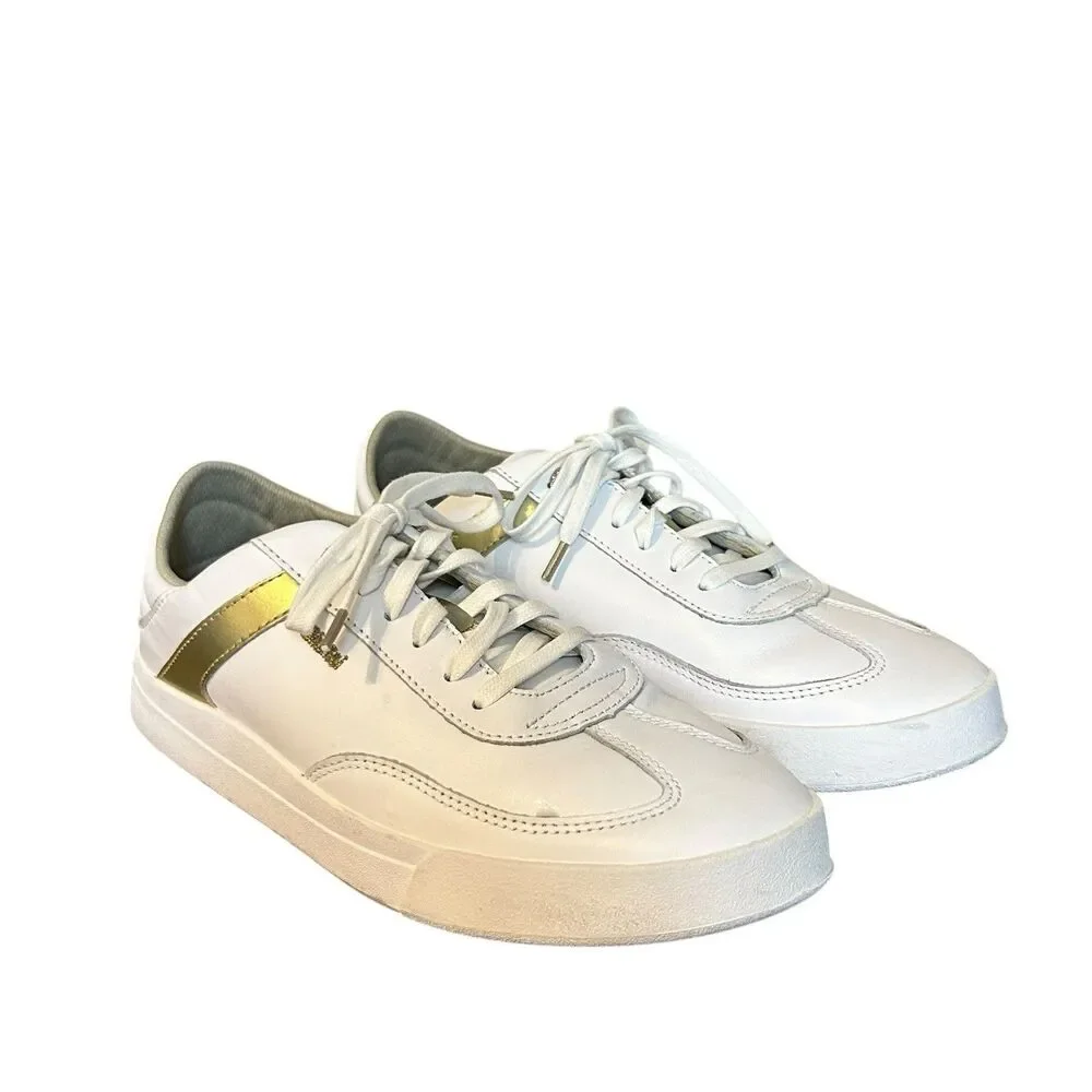 Olukai Ha'upu Sneakers Shoes White Gold Womens 9.5 Leather Lace Up